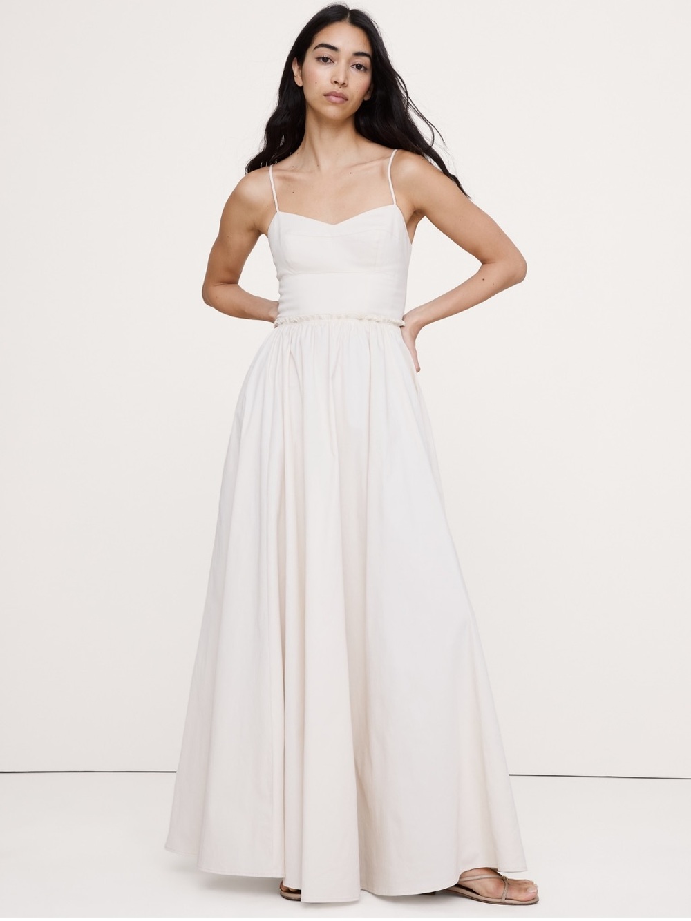 NWT Banana Republic Soft Cotton Corset Maxi Dress in Off-White